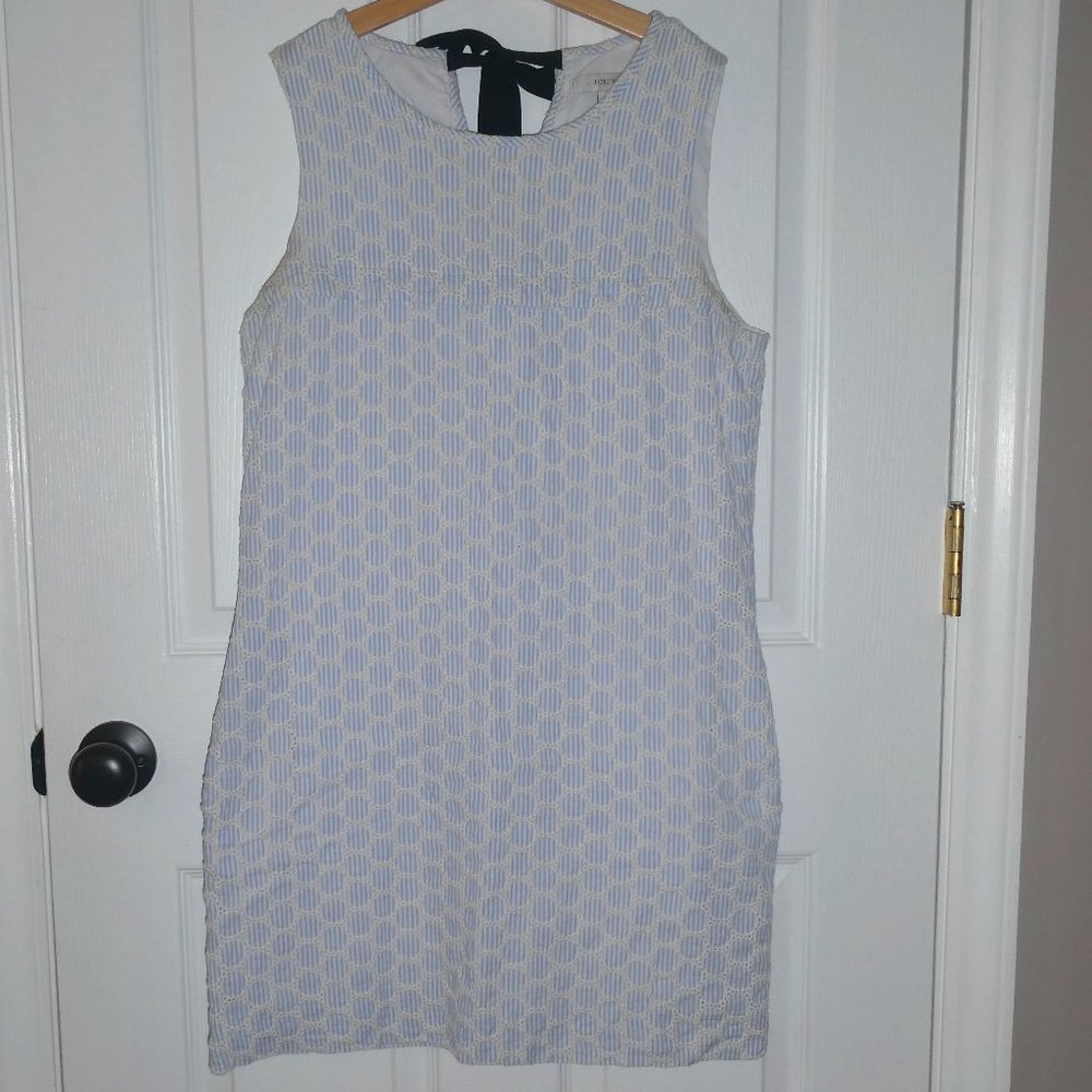 J. Crew Sz 6 Blue & White Seersucker Broderie Dress with Pockets